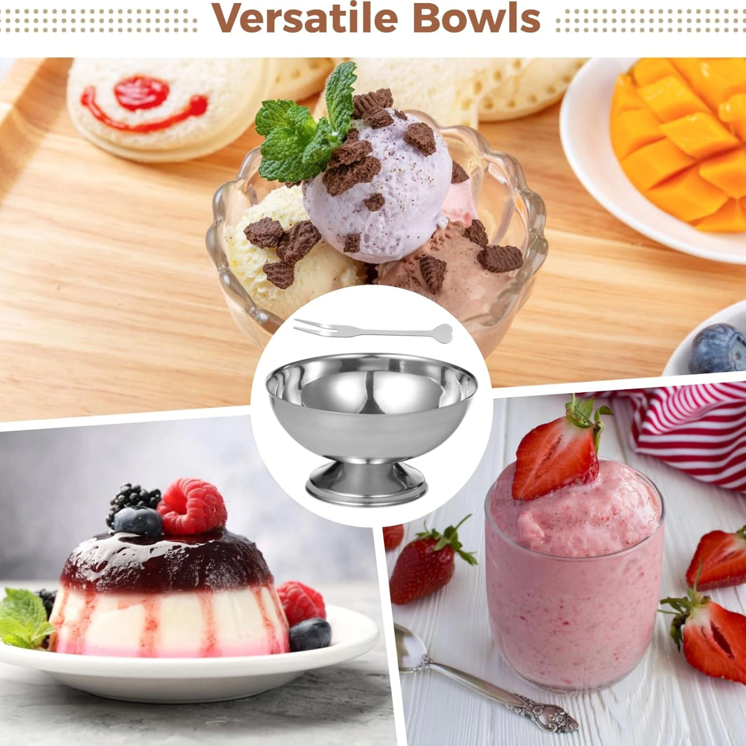 Stock Preferred Silver Stainless Steel Ice Cream Dessert Bowl with Forks