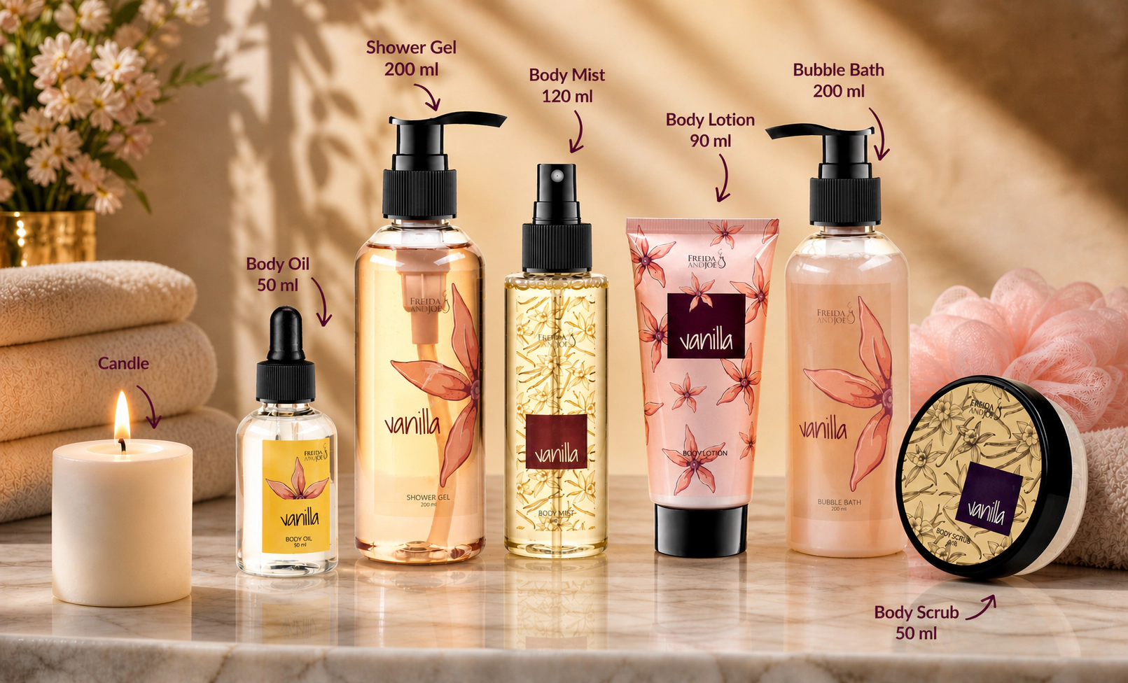 Vanilla Spa Gift Basket for Women – Bath & Body Set with Shower Gel, Bubble Bath, Body Lotion & Body Oil