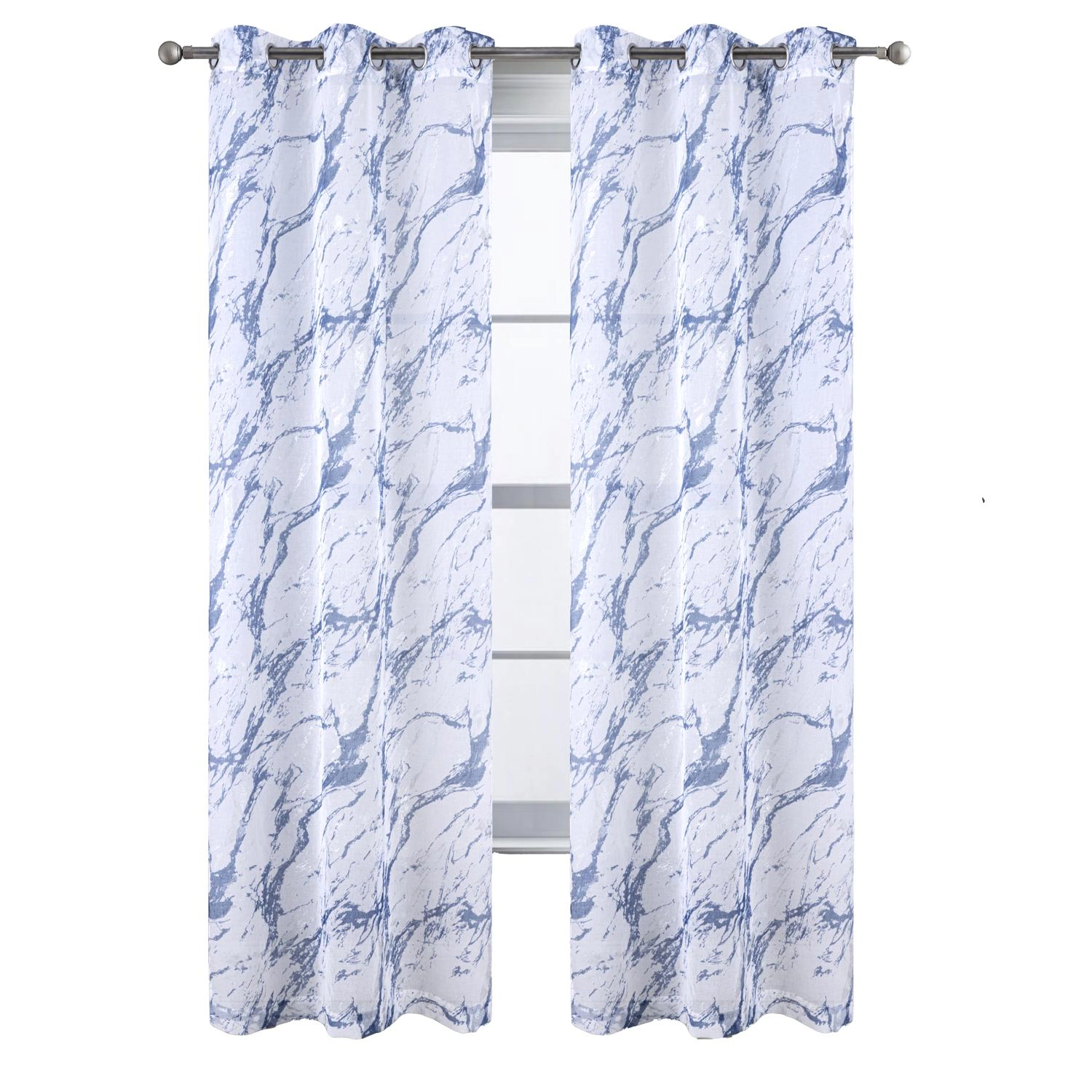 RT Designers Collection Marble Grommet Metallic Sheer Printed Doily Curtain Panel 54" x 84