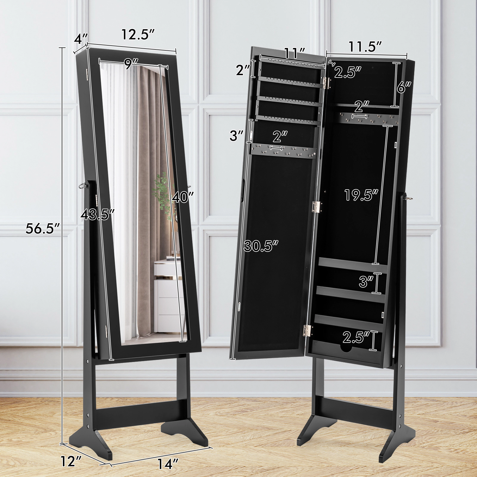 Hivvago Mirrored Jewelry Organizer Cabinet