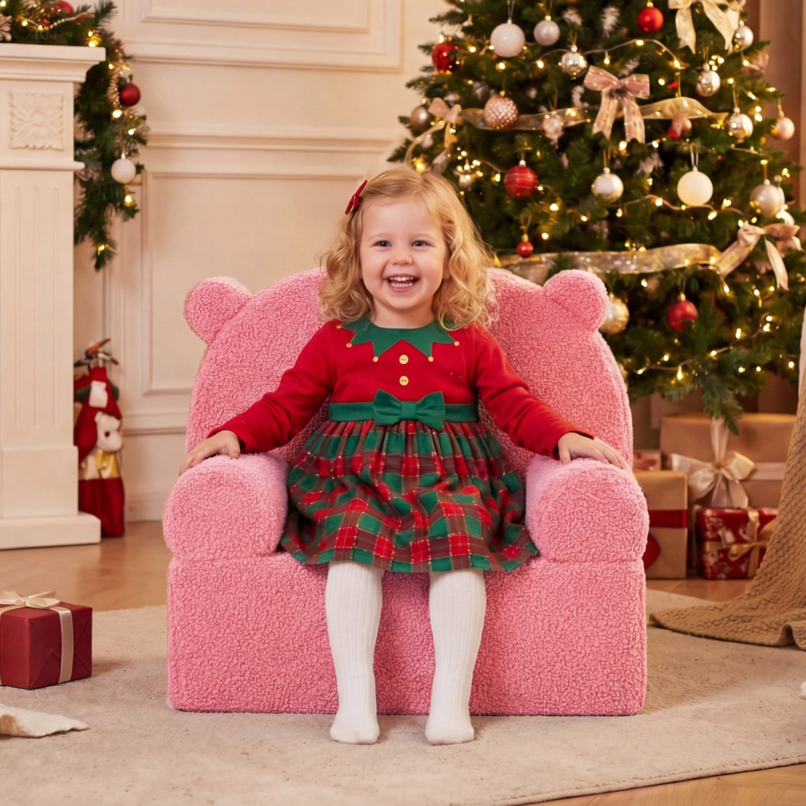 SUGIFT Pink Soft Teddy Fleece Cover Kids Bear Foam Couch Toddler Armchair