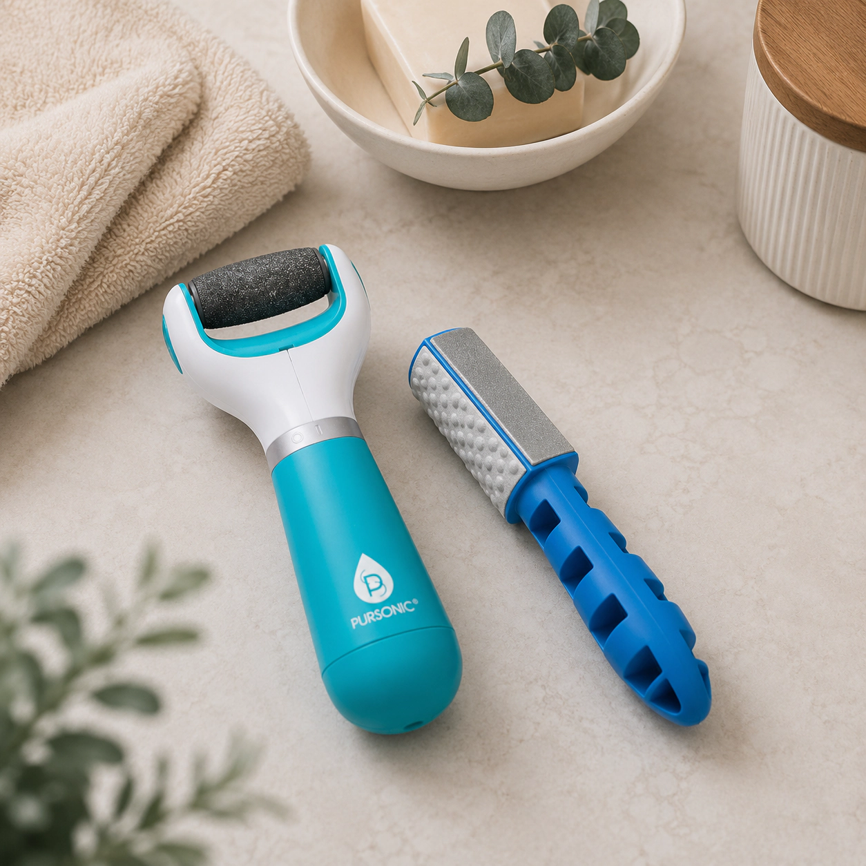 Pursonic Unisex Professional Foot Care & Callus Removal Tool Set with Battery-Operated and 3-in-1 Callus Removers