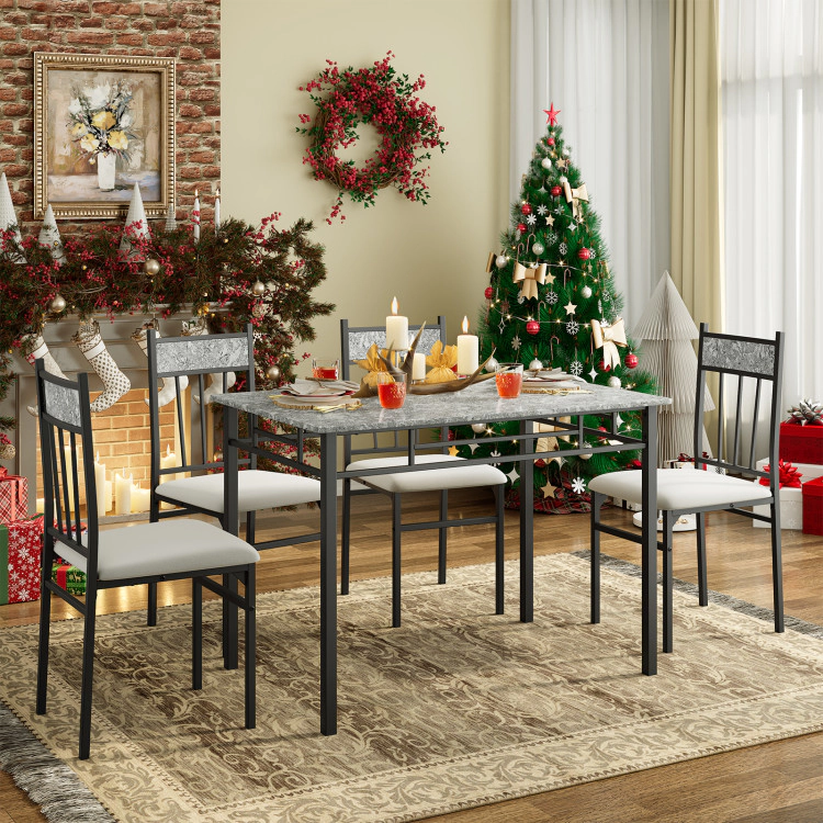 Hivvago 5 Pieces Faux Marble Dining Set Table With Solid Steel Frame