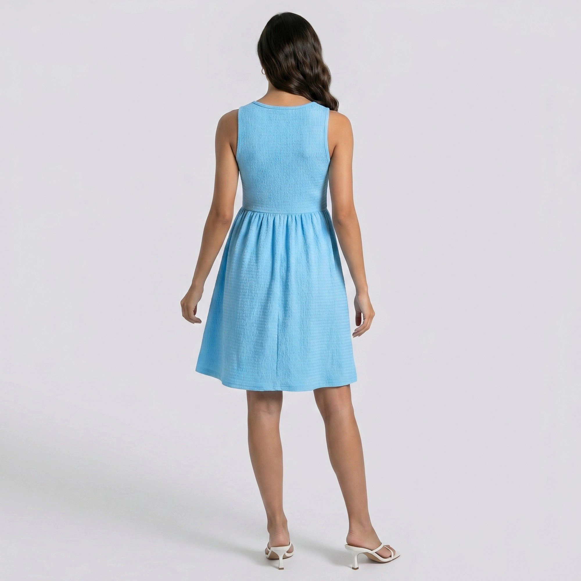 Anna-Kaci Women's Sleeveless Maternity Mini Dress with Textured Knit Bodice and Flared Skirt