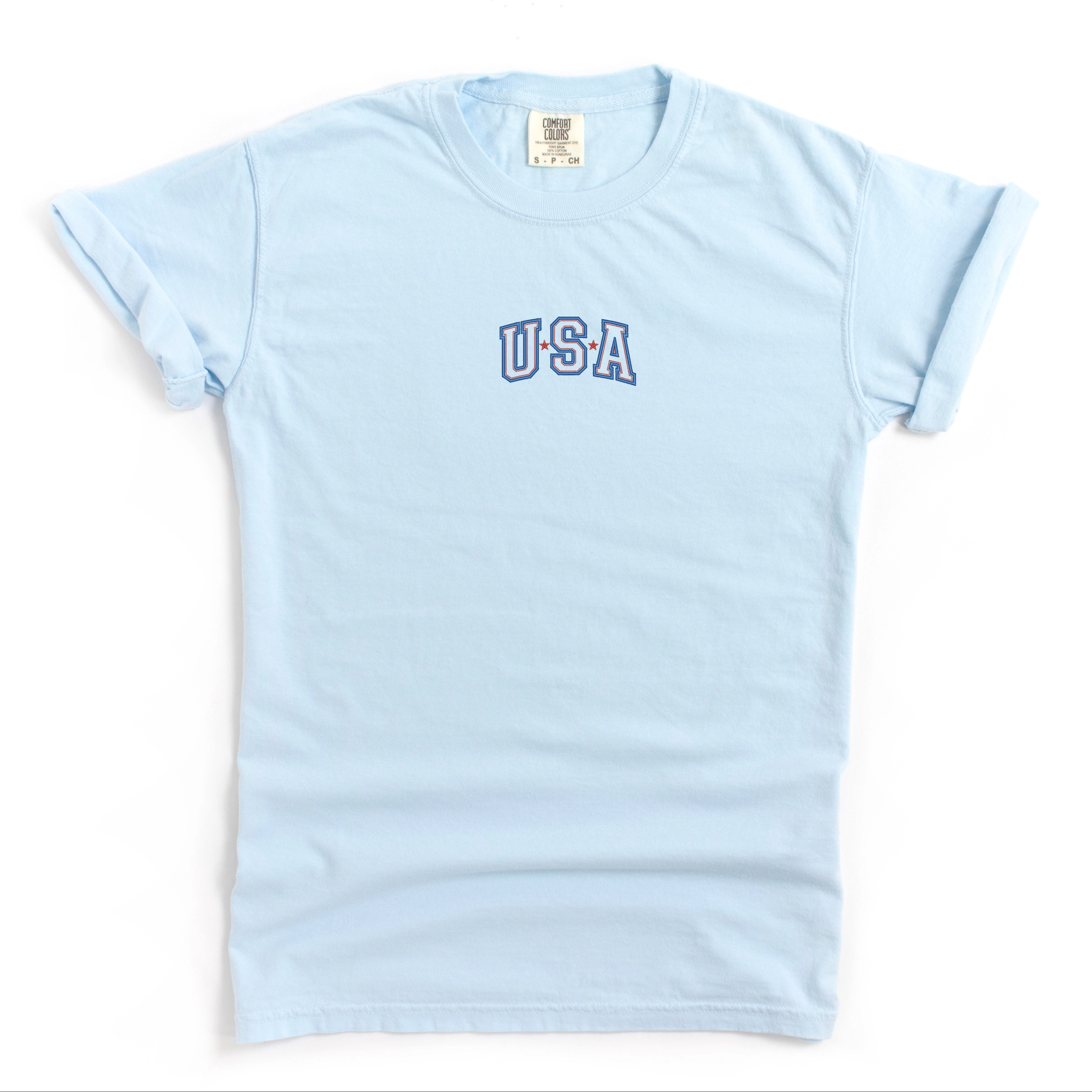 Simply Sage Market Embroidered USA Outline Women's Garment-Dyed Graphic T-Shirt