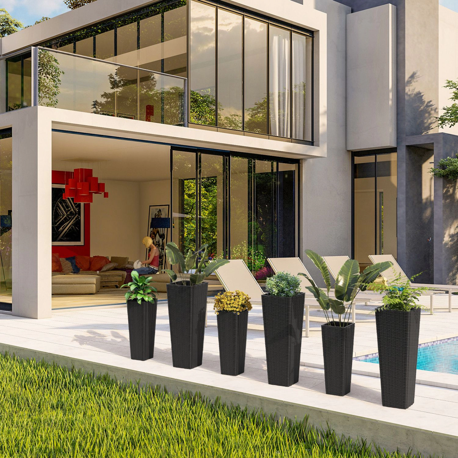 SlickBlue Tall and Short Flower Pots with Drainage Design for Patio, Balcony & Garden Decor
