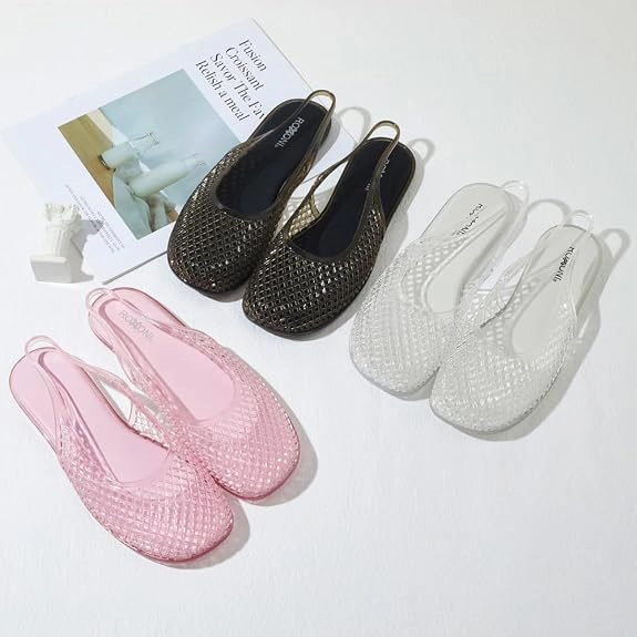 Roxoni Women's Jelly Slingback Flats Breathable Mesh Sandals