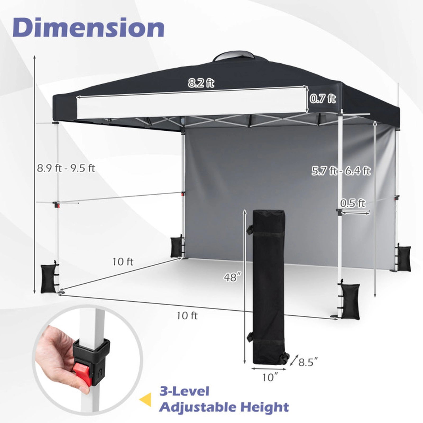 SUGIFT Black Commercial Pop Up Canopy Tent with Banner Strip Hanging Bars and Roller Bag 10-ft W 10-ft D 9.5-ft H
