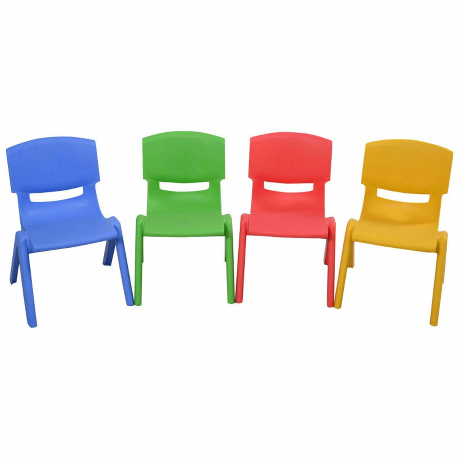 SUGIFT 4-Pack Stackable Plastic Children Chairs 176-lb Capacity Ages 3-8 21-in Tall Red/Blue Colorful HDPE and Steel