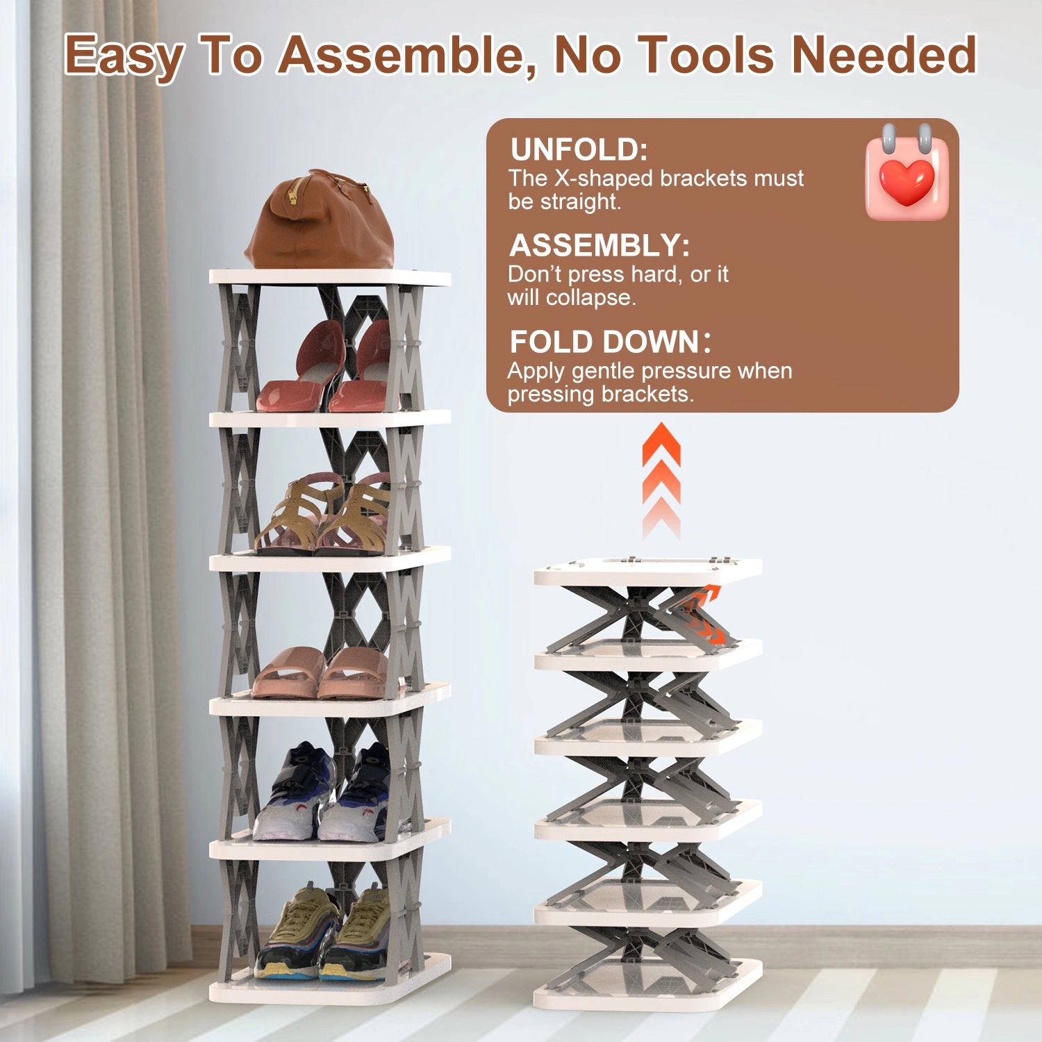 GBruno 6-Tier Foldable Vertical Shoe Rack