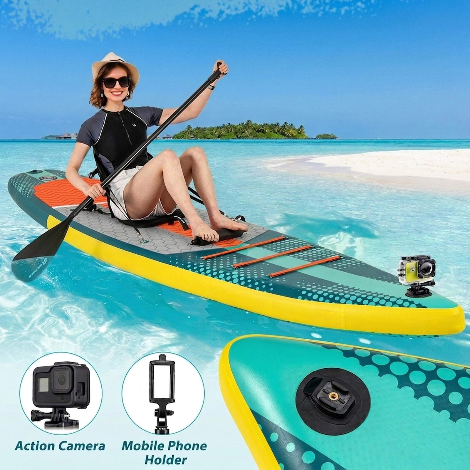 SUGIFT Adult Turquoise 11-ft Inflatable Paddle Board with Kayak Seat and Foot Pedal 32-in W 330-lb Rider Capacity