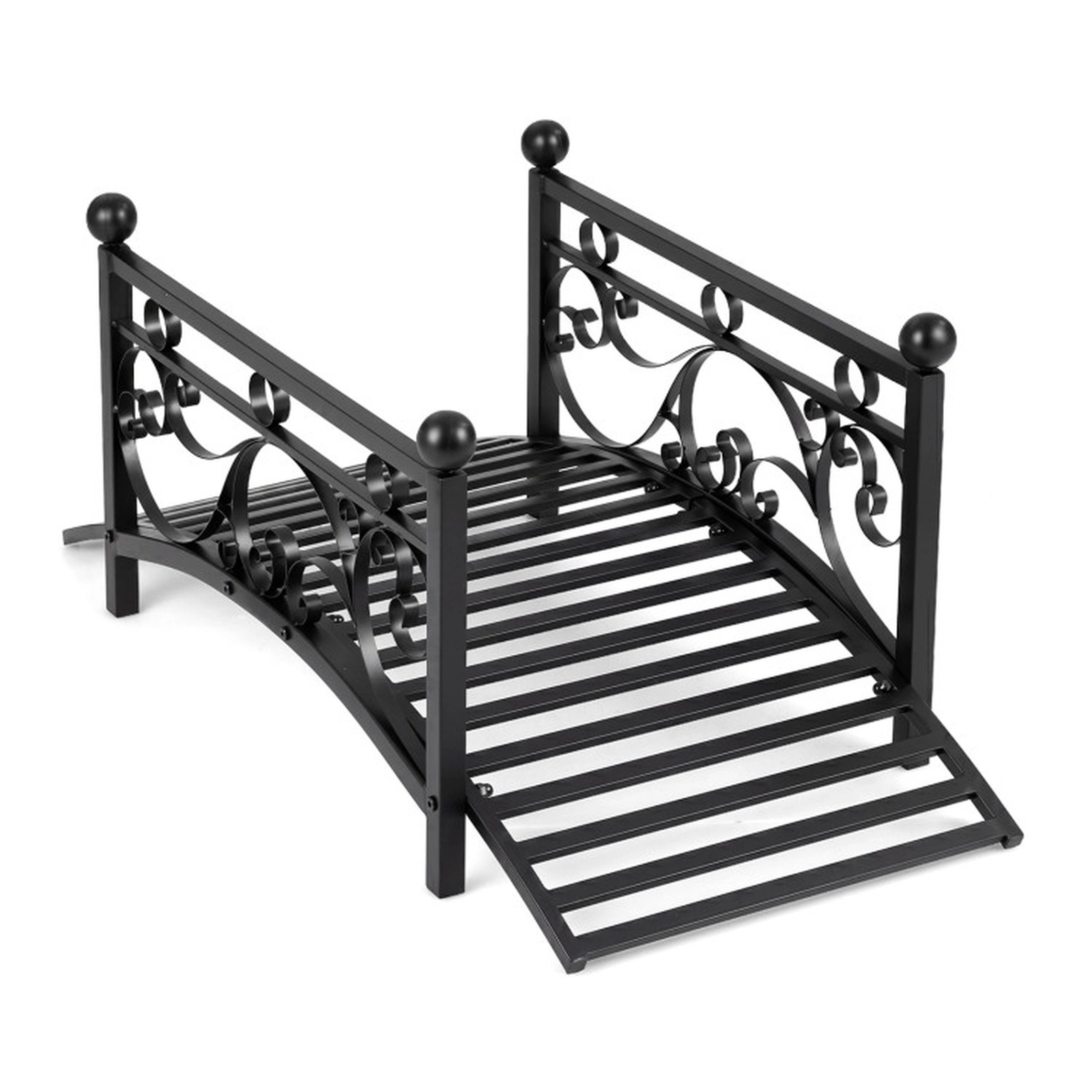 SUGIFT 40-in Arched Garden Metal Bridge Yard Art with Dual Patterned Side Rails 330-lb Capacity Black Metal 1-Piece