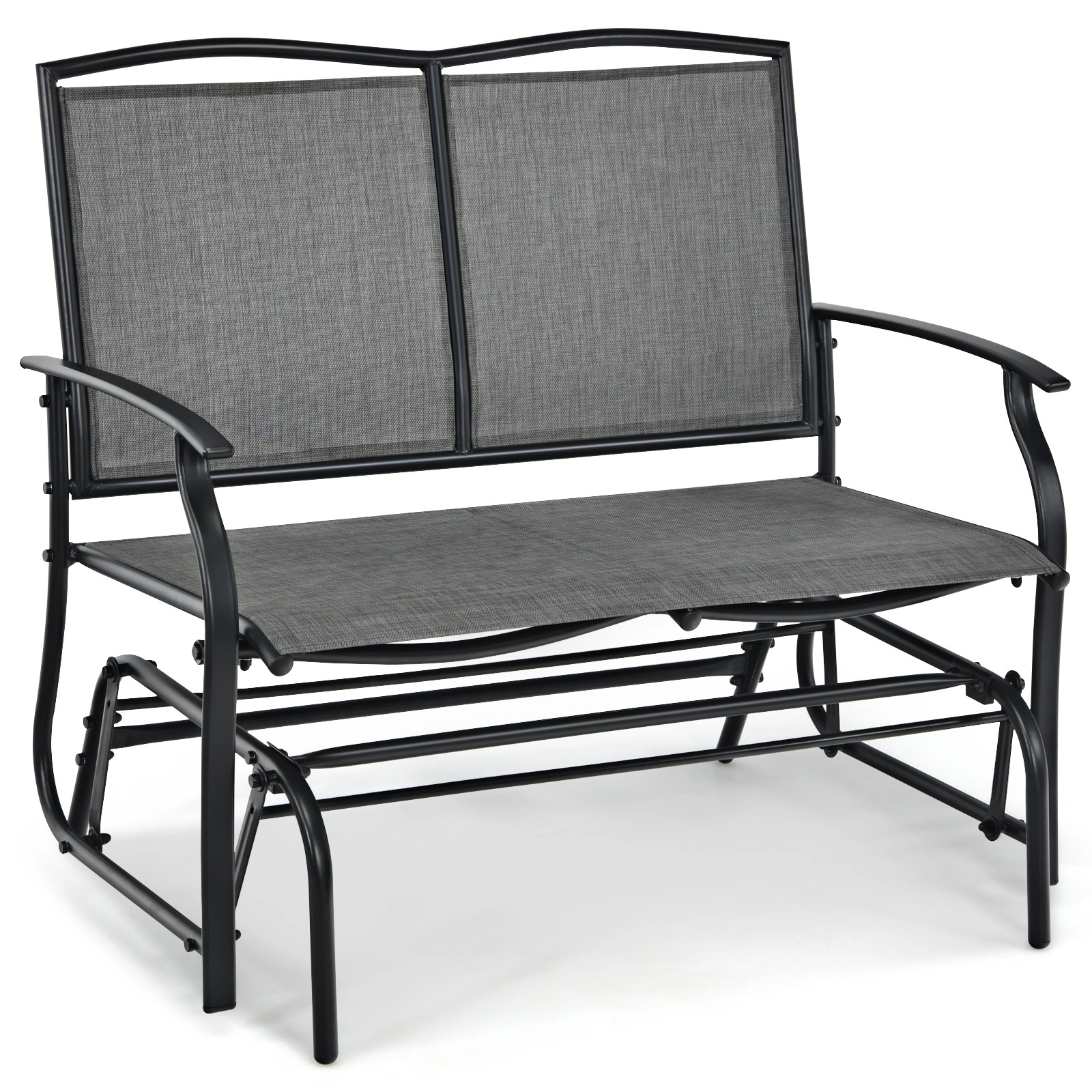 SUGIFT Gray 2-Person Steel Patio Rocking Loveseat with Textilene Mesh, 396-lb Capacity