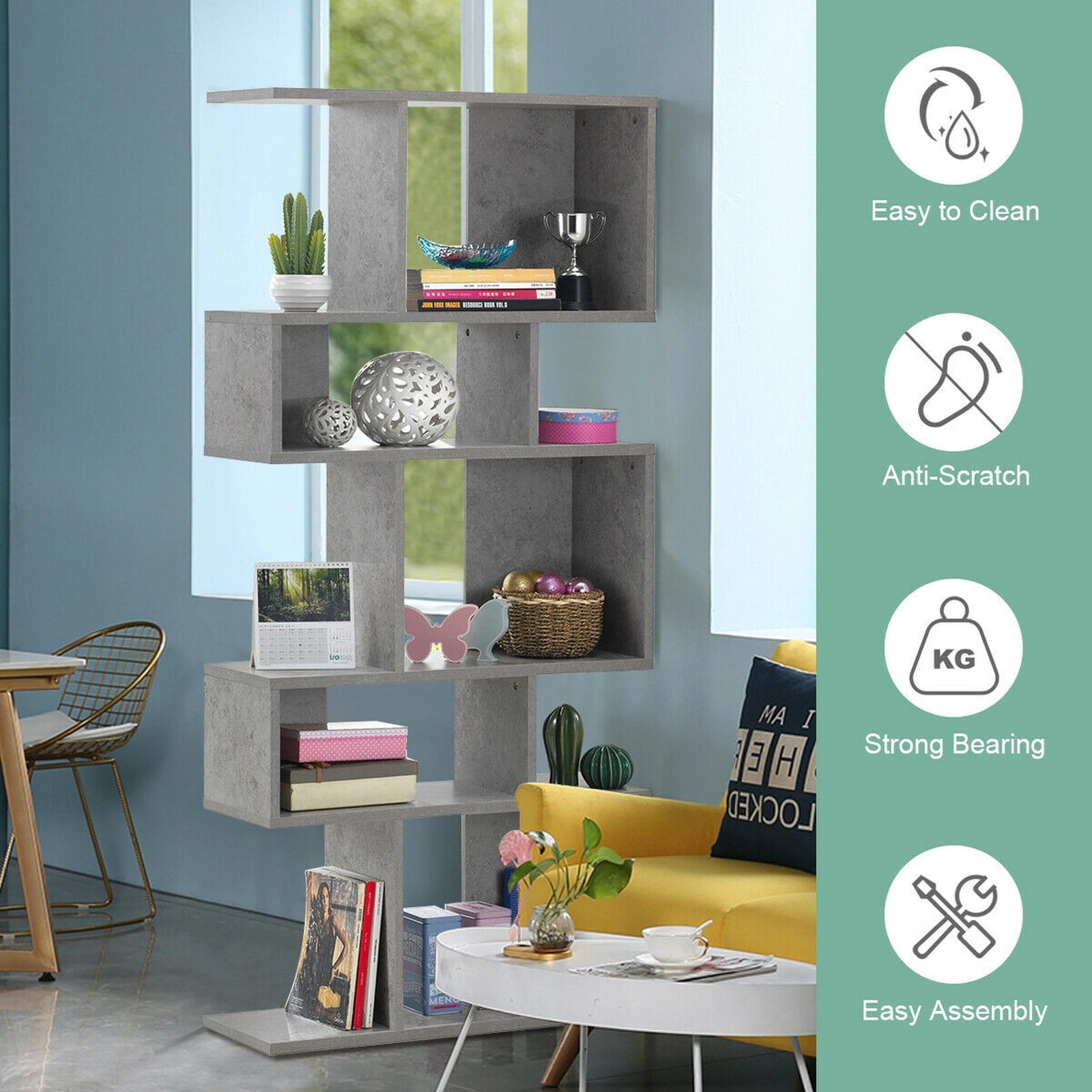 SUGIFT 5-Cube Ladder Corner Bookshelf 70 Tall Display Rack