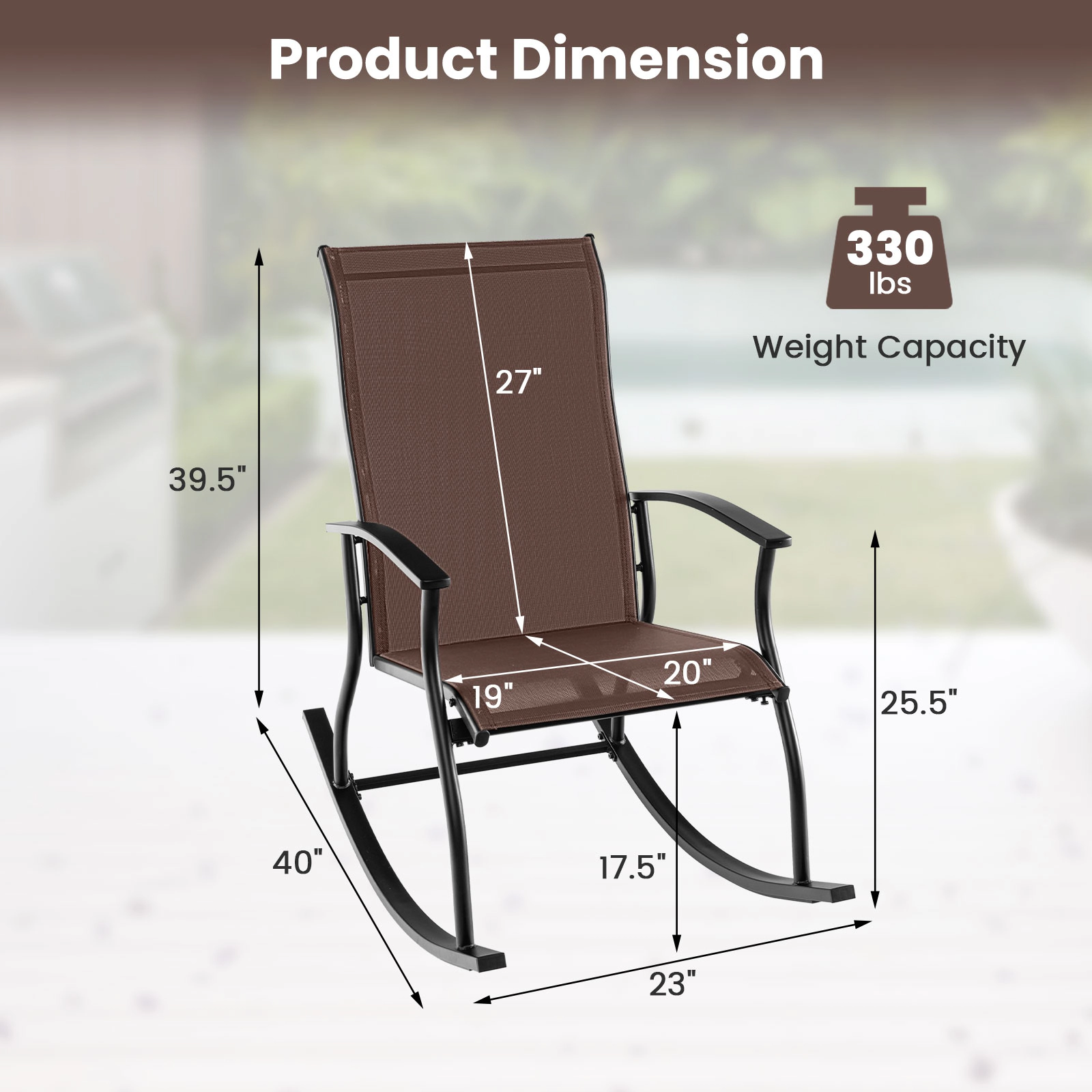 LJG 2 Pieces Outdoor Rocking Chairs with Breathable Backrest
