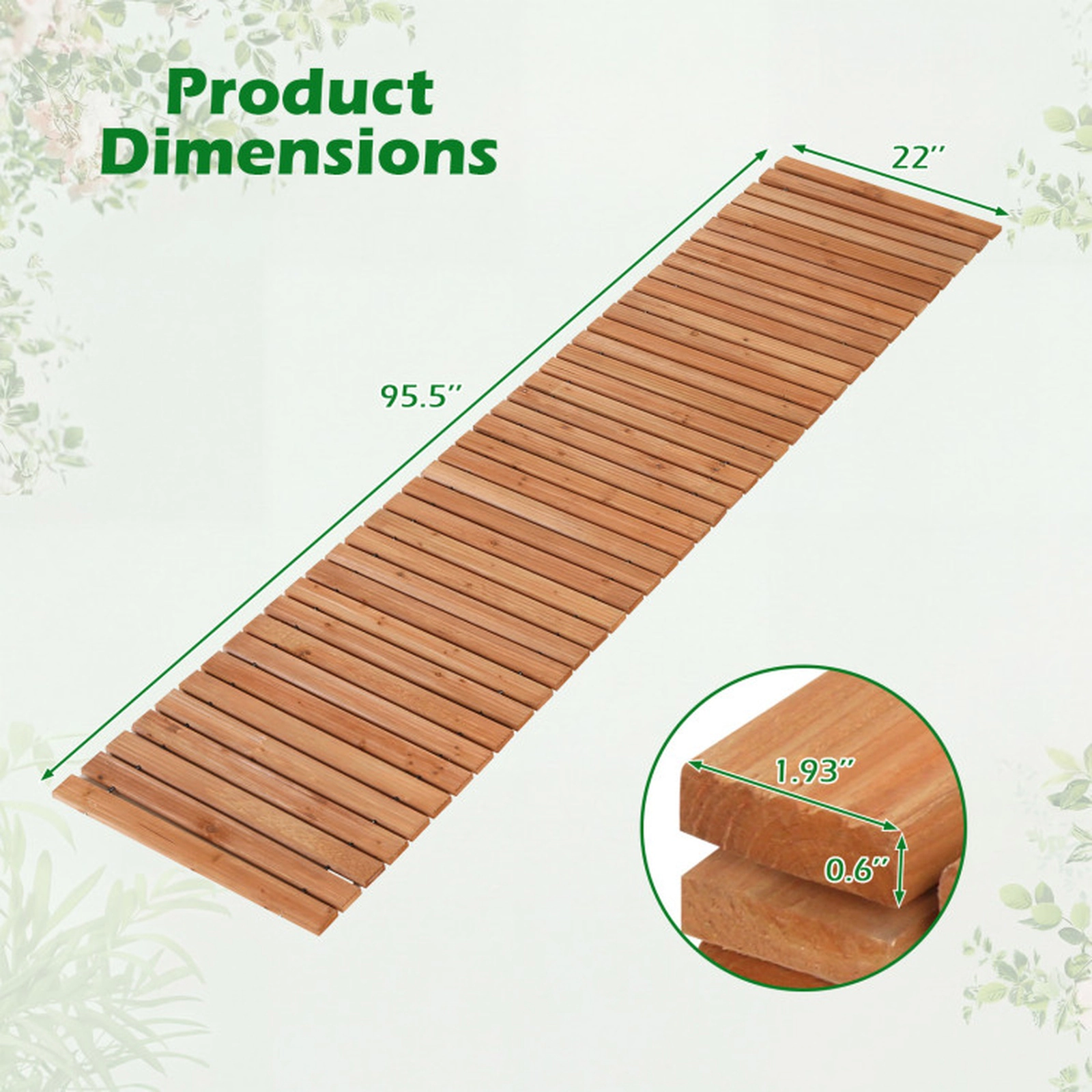 SUGIFT 8-Ft Natural Fir Wood Roll Out Garden Pathway with Non-Slip Surface 95.5-in W 22-in D 0.6-in H