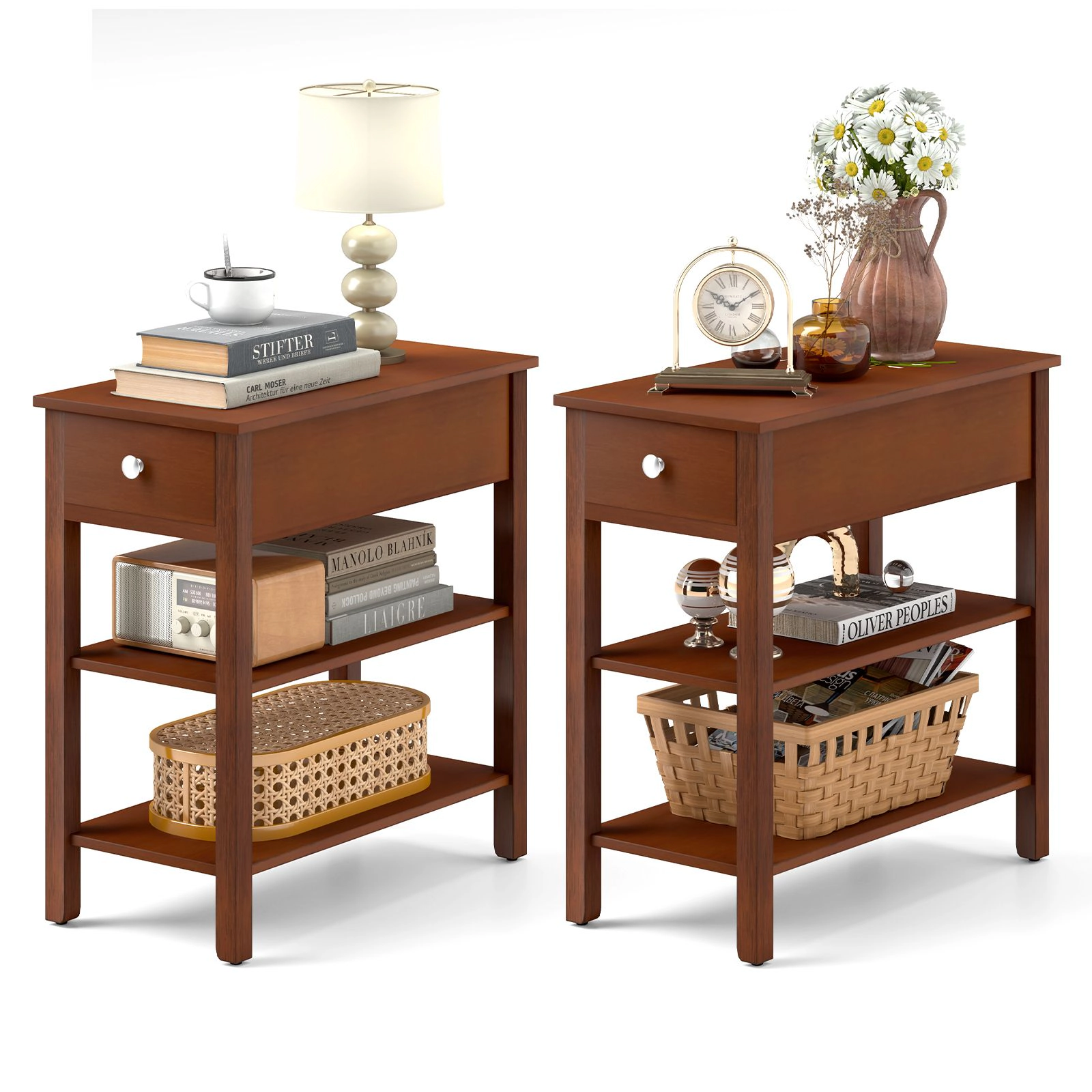 SlickBlue Set of 2 Side Tables with Drawer and Storage Shelves