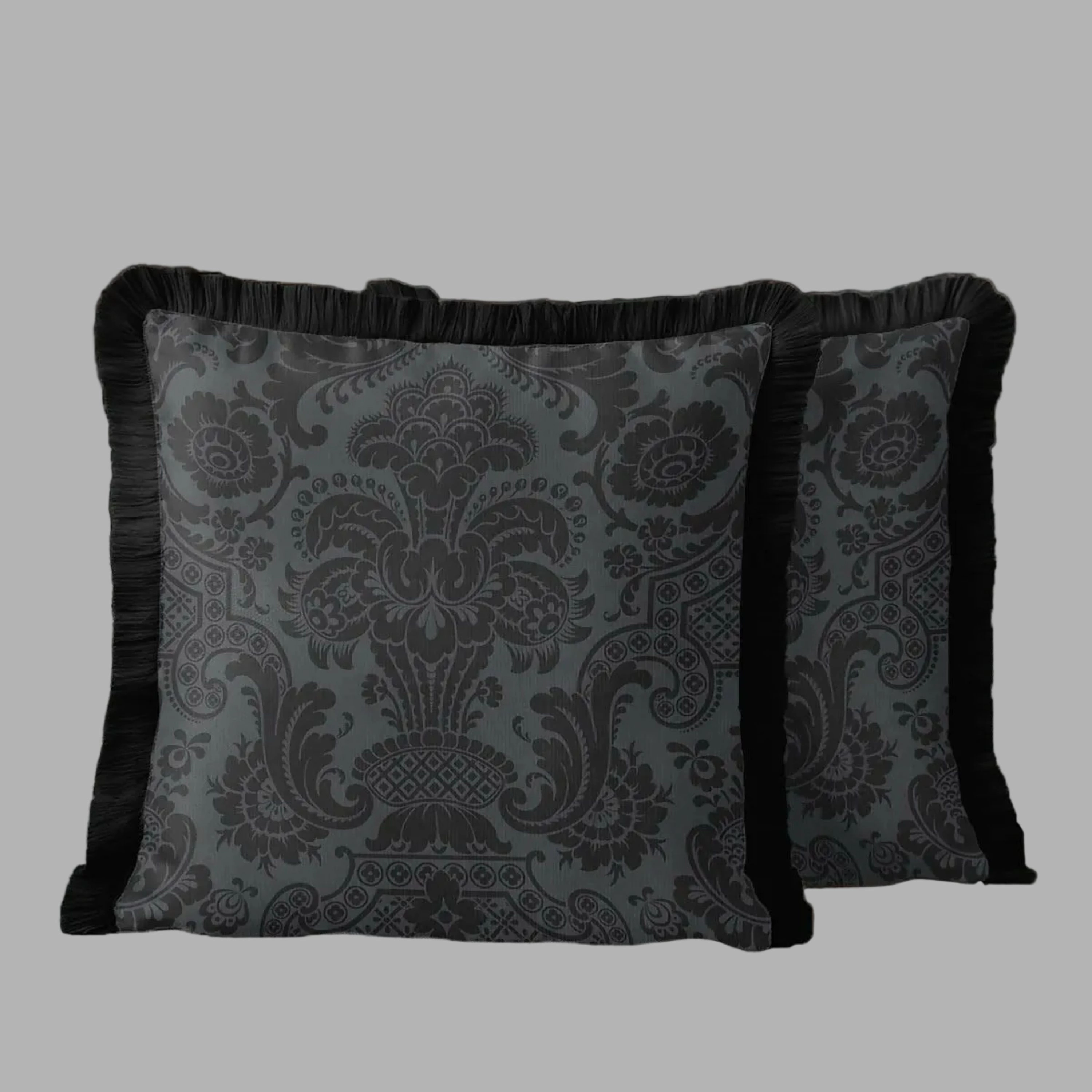 Wear Sierra Black Baroque Fringed Set of 2 Throw Pillow Cover