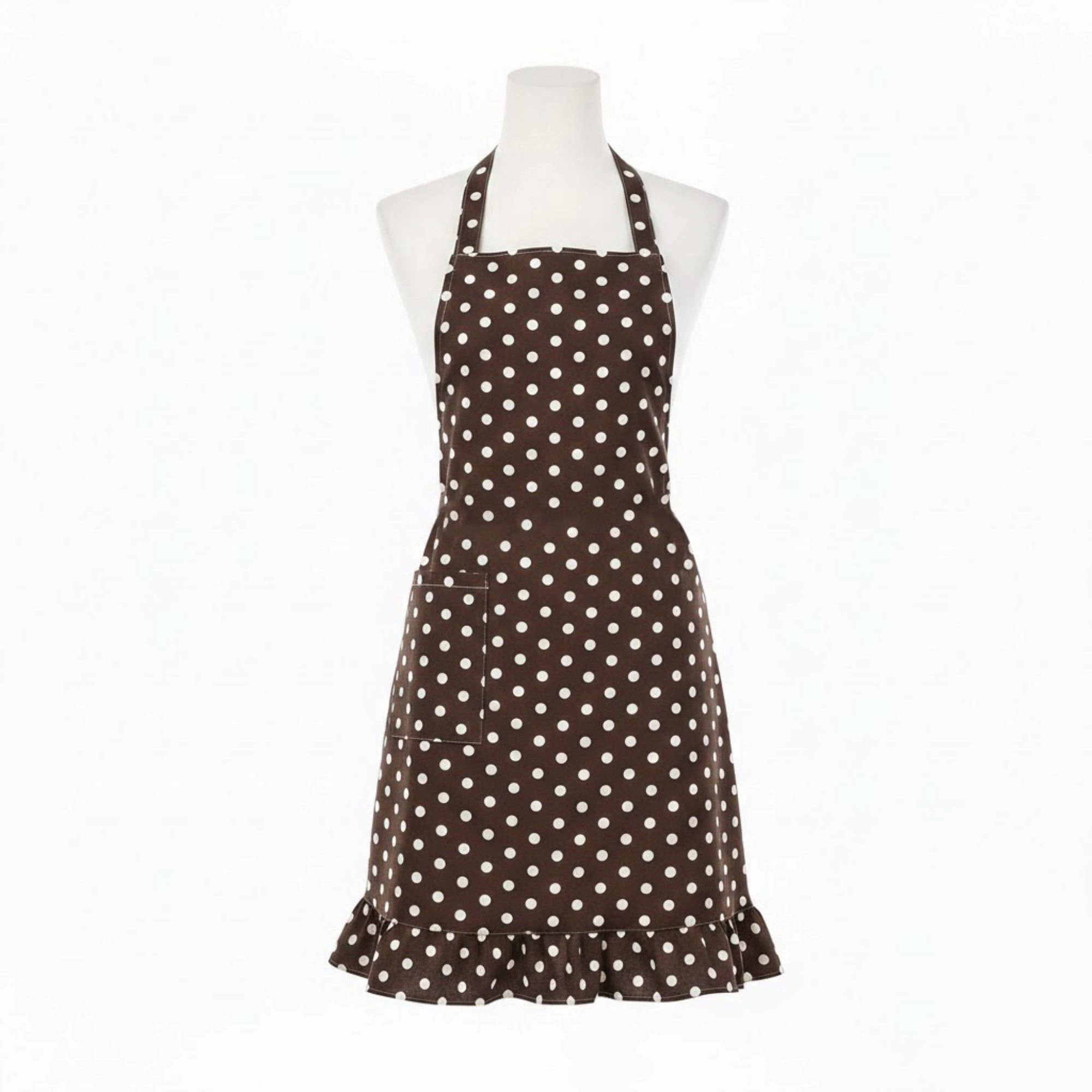 Alilang Women Polka Dot Kitchen Apron with Adjustable Neck Strap Front Pocket and Ruffled Hem