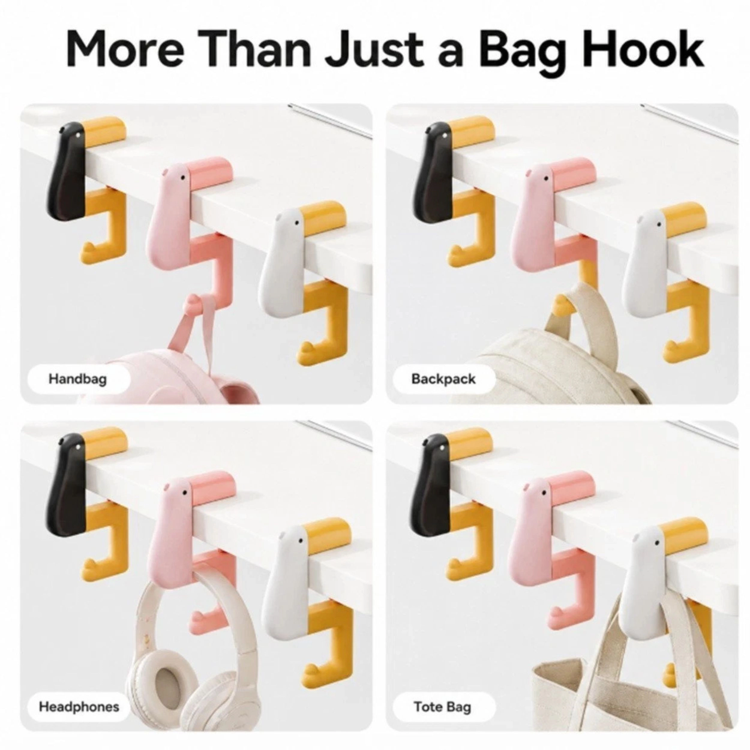 Home Collection Pack of 3 Foldable Purse Hook Non-Slip Bird Handbag Table Hanger