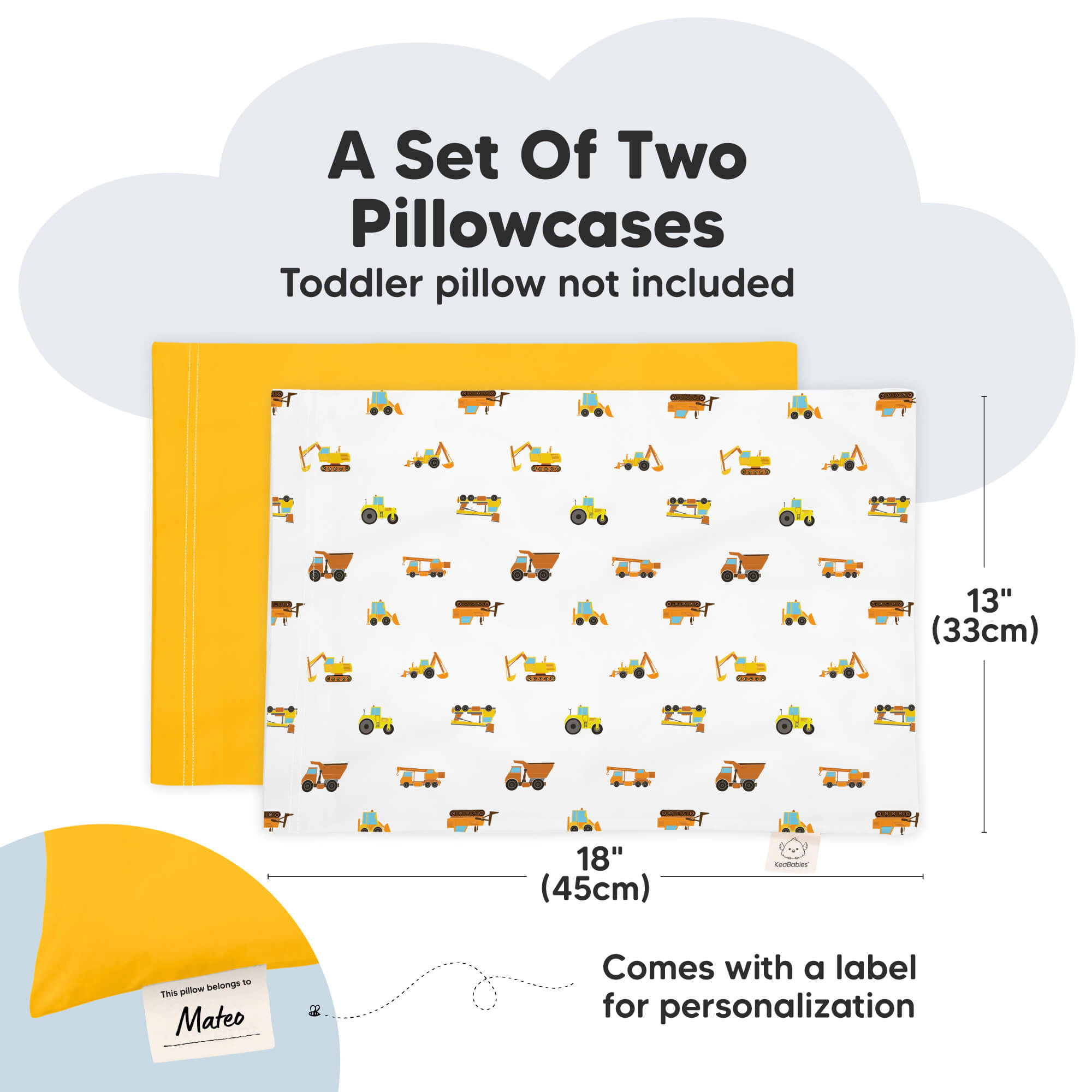 KeaBabies 2-Pack Printed Toddler Pillowcase 13X18"