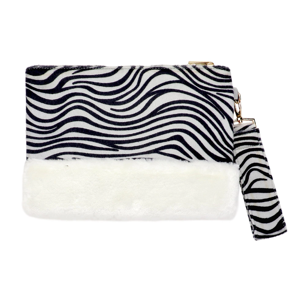 FASHNZFAB Zebra Animal Print Fur Clutch Bag