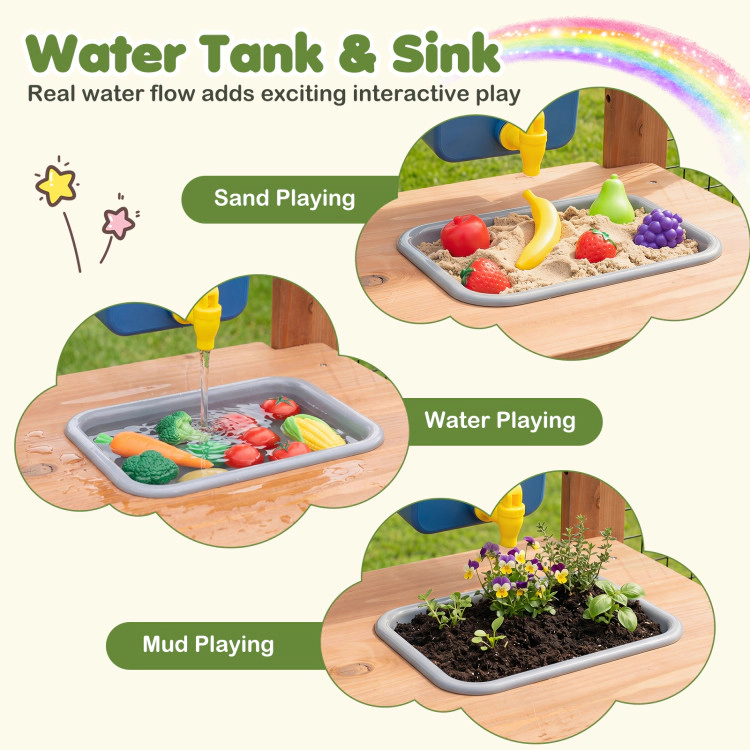 Hivvago Outdoor Wooden Mud Kitchen with Planter Box and Sink for Toddlers