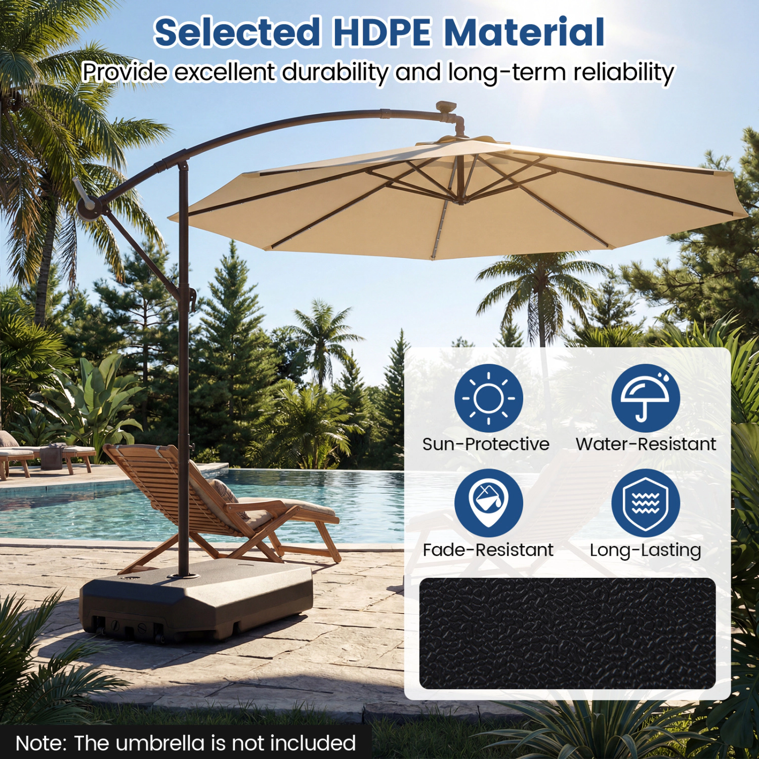 Slickblue Outdoor Cantilever Umbrella Base with Wheels, HDPE Fillable Stand for Patio Umbrella 10 ft