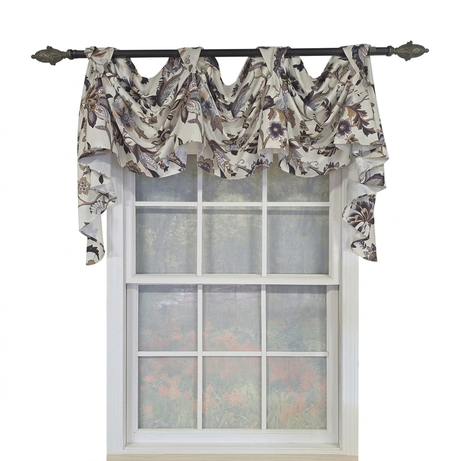 RLF Home Zanzibar 3-S Victory 100% Cotton Tab Top Swag Window Curtain 54" x 25" Gray