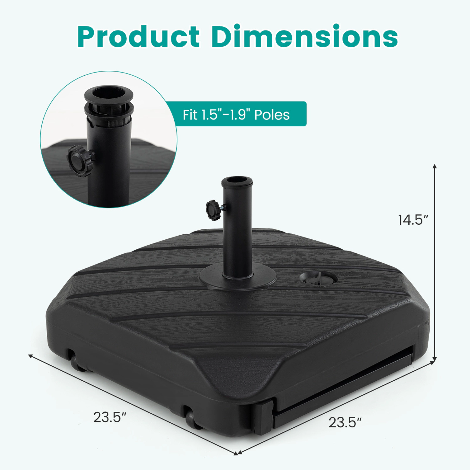 Slickblue Fillable Rolling Patio Umbrella Base with Wheels and Telescopic Pull Handle for Market Umbrellas