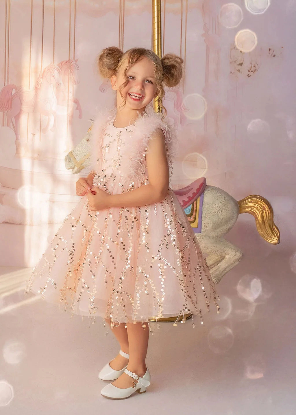 Faeella Girls Pink Sequin Bodice Tulle Flower Girl Dress