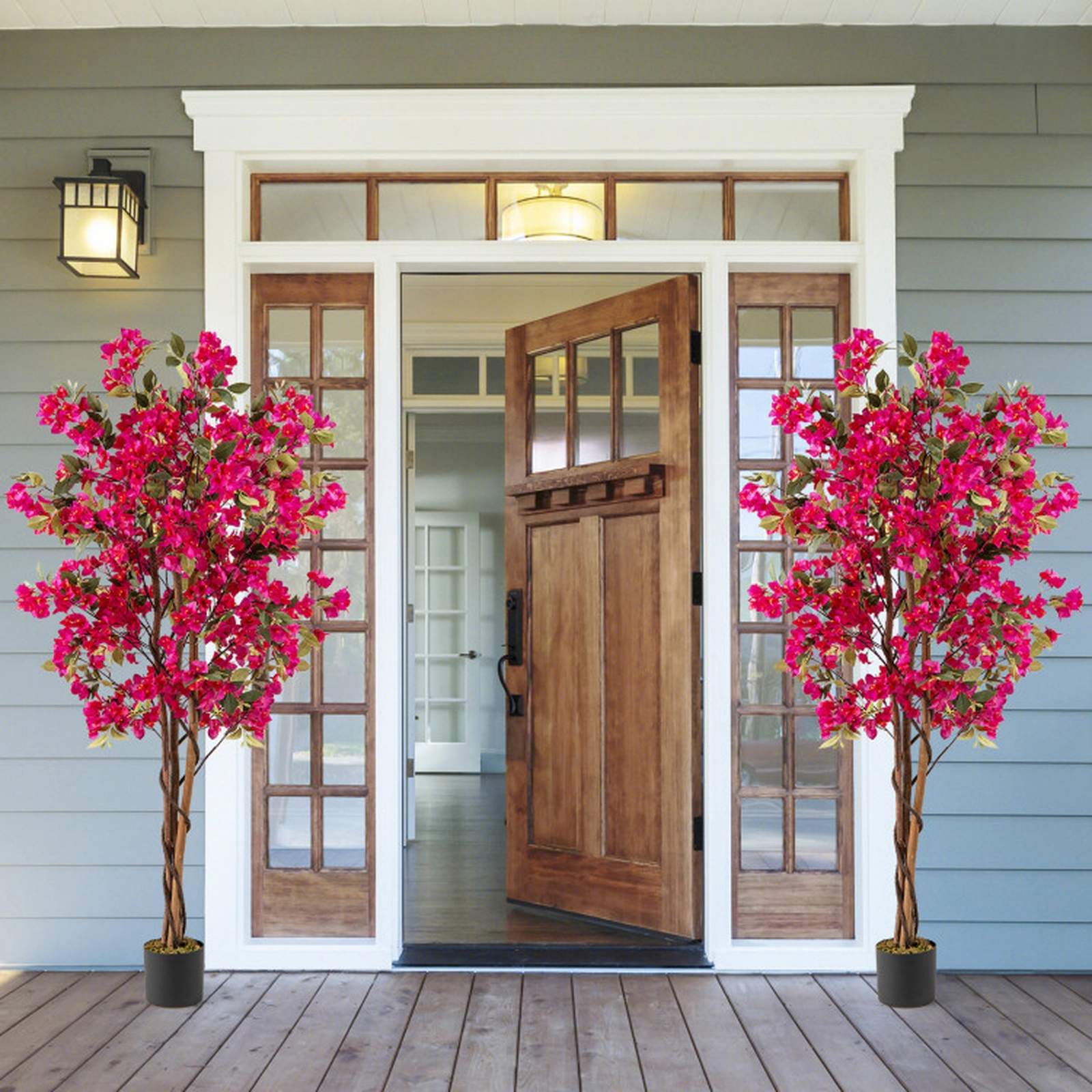 SUGIFT 6-Ft Artificial Bougainvillea Tree with 910 Flowers Artificial Tree Rose Red and Green
