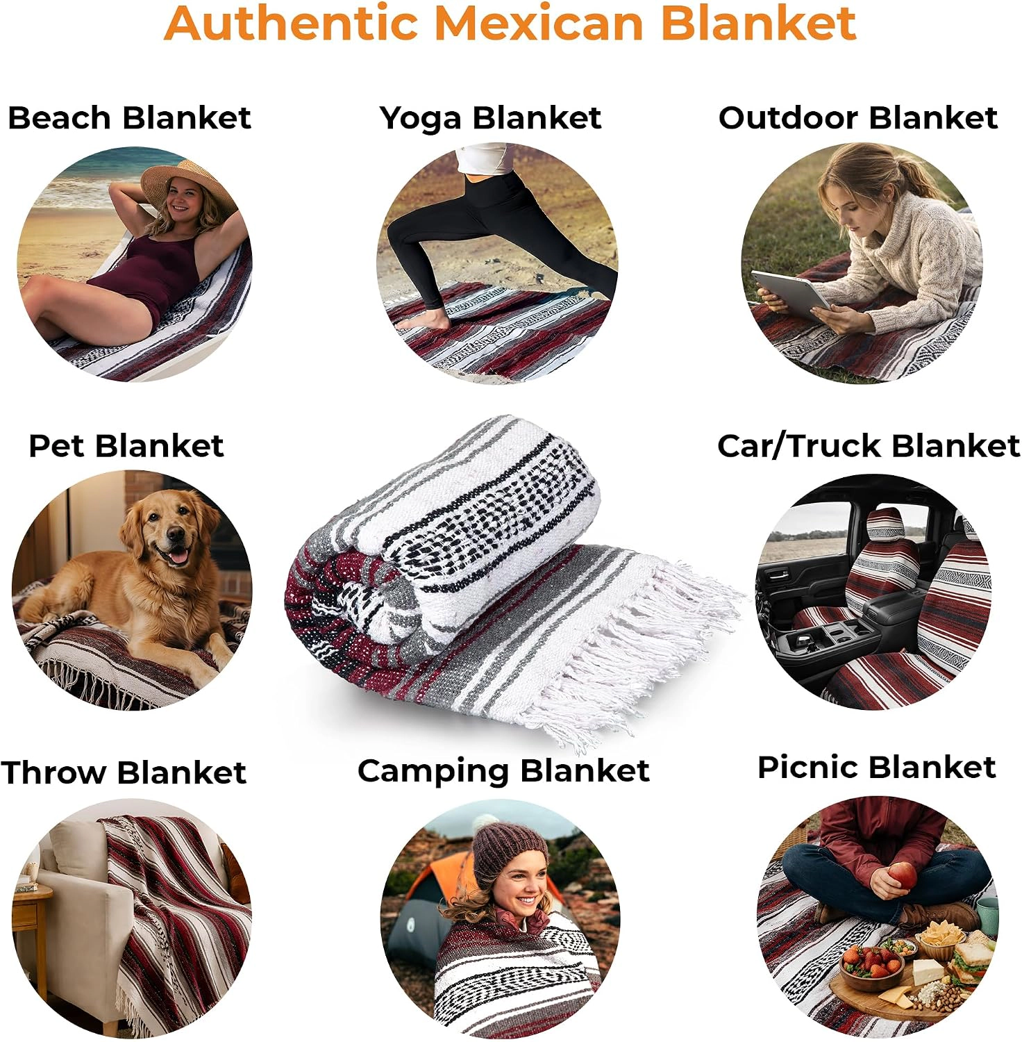 Zulay Kitchen Extra Large Mexican Blanket 120x180 Authentic Woven Throw