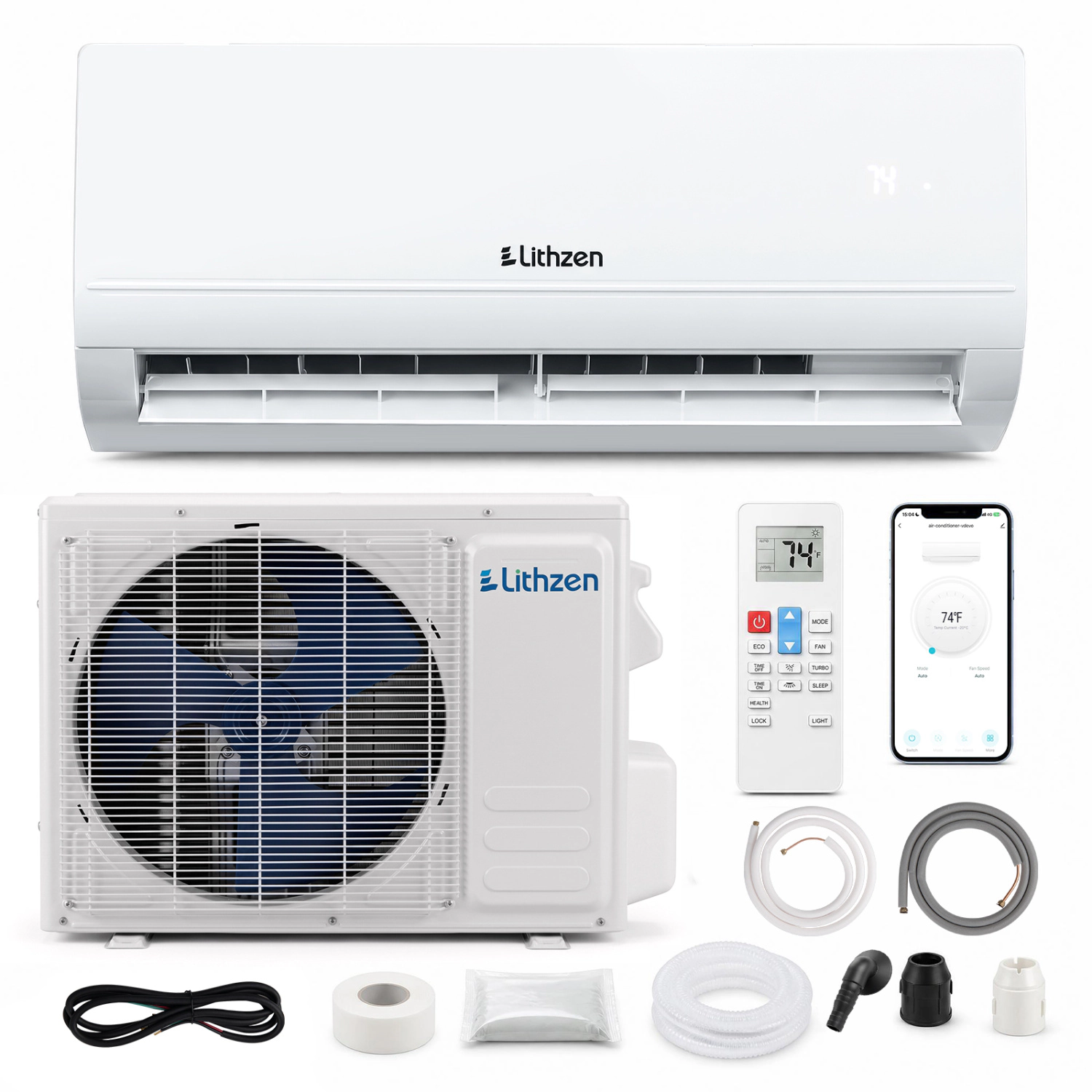 LJG Lithzen 12000 BTU 208-230V 17 SEER2 Mini Split Air Conditioner and Heater WiFi Enabled