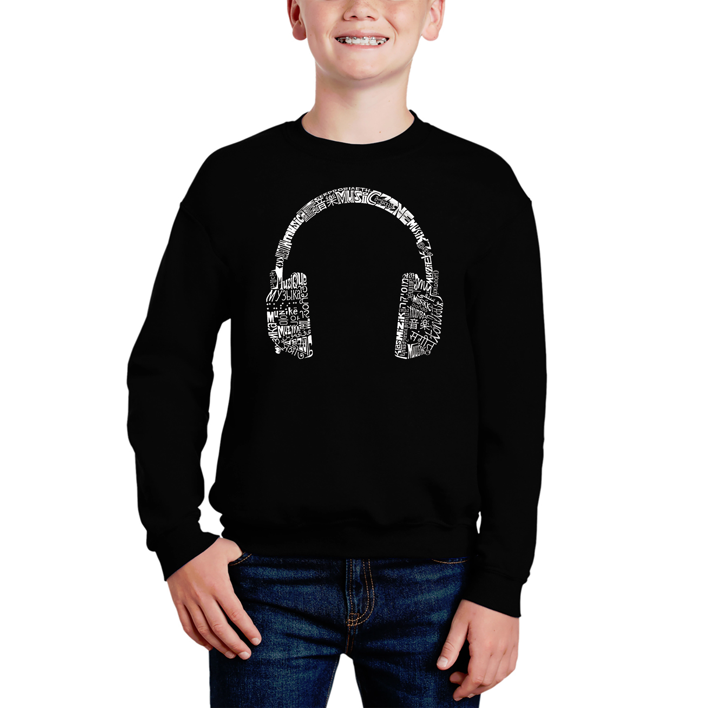 LA Pop Art Boy's Word Sweatshirt - Headphones Languages