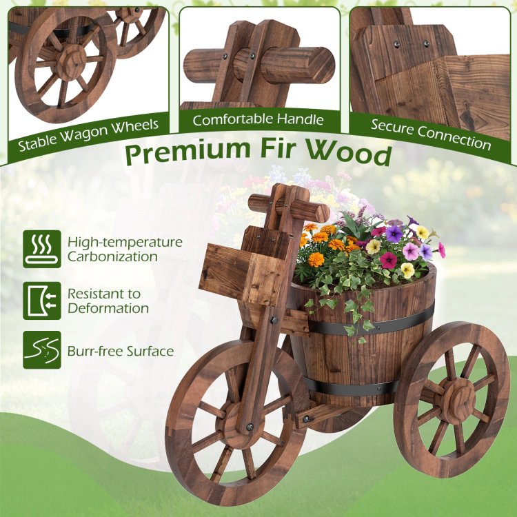 Hivvago Rustic Wood Tricycle Planter with Wheels and Storage Box