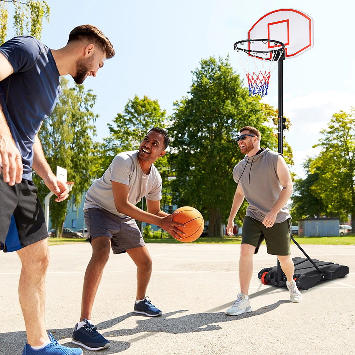 SUGIFT 5.8-ft to 6.8-ft Adjustable Basketball Hoop Stand with 2 Front Wheels and Water Fillable Base