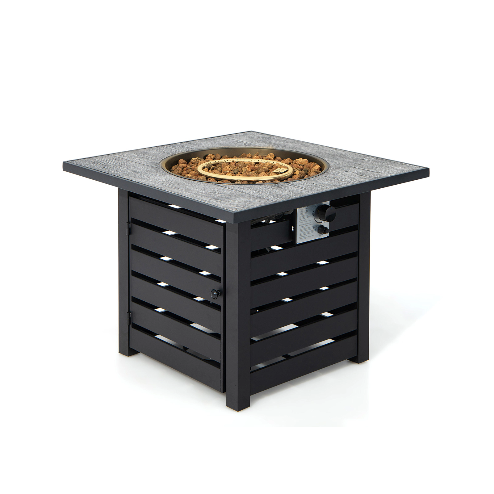 SUGIFT Square Propane Fire Pit Table 150-lb Tabletop Capacity with Lava Rocks and Rain Cover Black