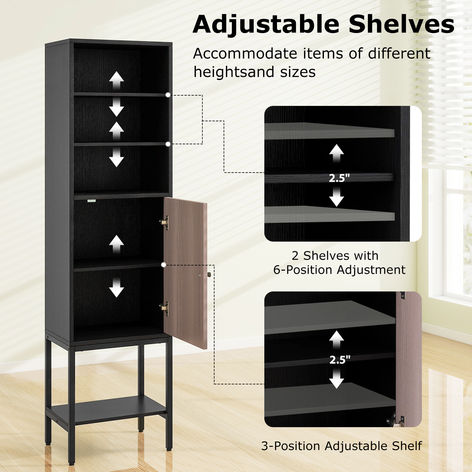 SlickBlue Tall Storage Cabinet with Adjustable Shelves, Doors & Legs