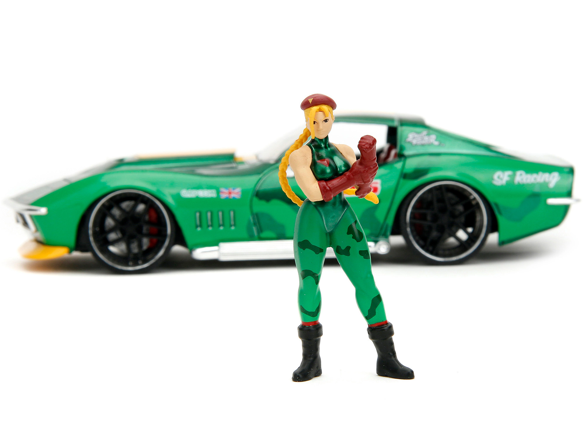 Jada 1969 Chevrolet Corvette Stingray ZL1 Green Metallic with Yellow Stripes and Cammy Diecast Figure "Street
