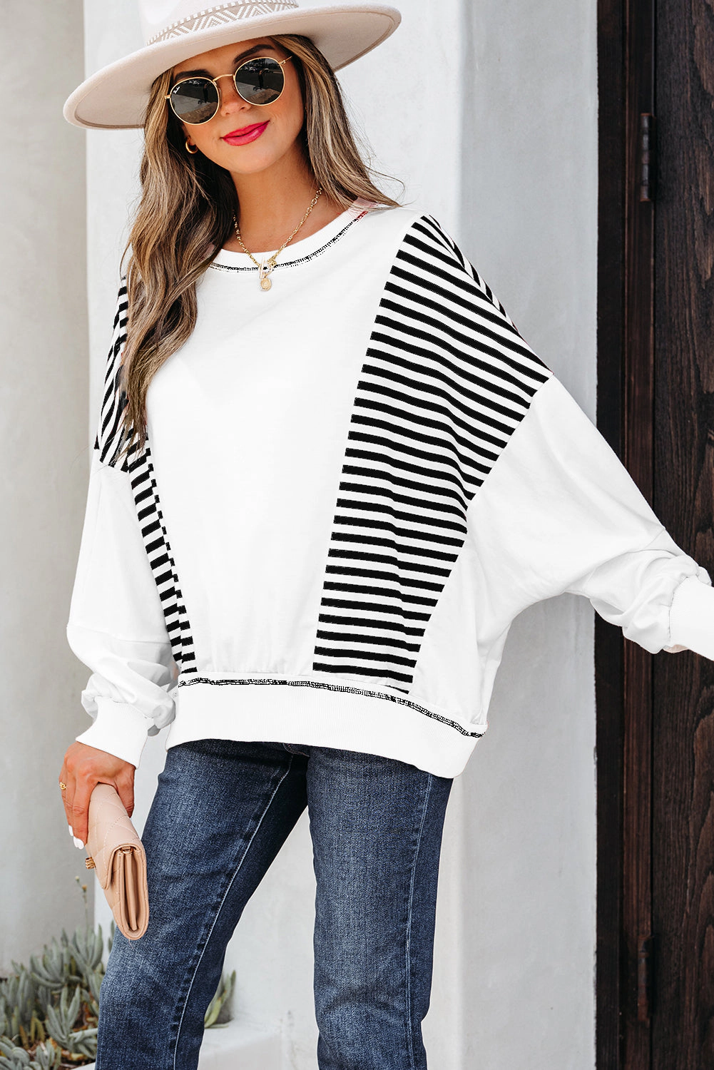 Threaded Pear Women's Clare Contrast Stitching Oversize Sweatshirt
