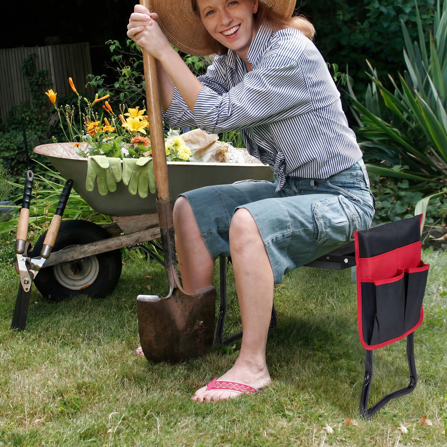 LJG Garden Kneeler and Seat Folding Sturdy Gardening Stool
