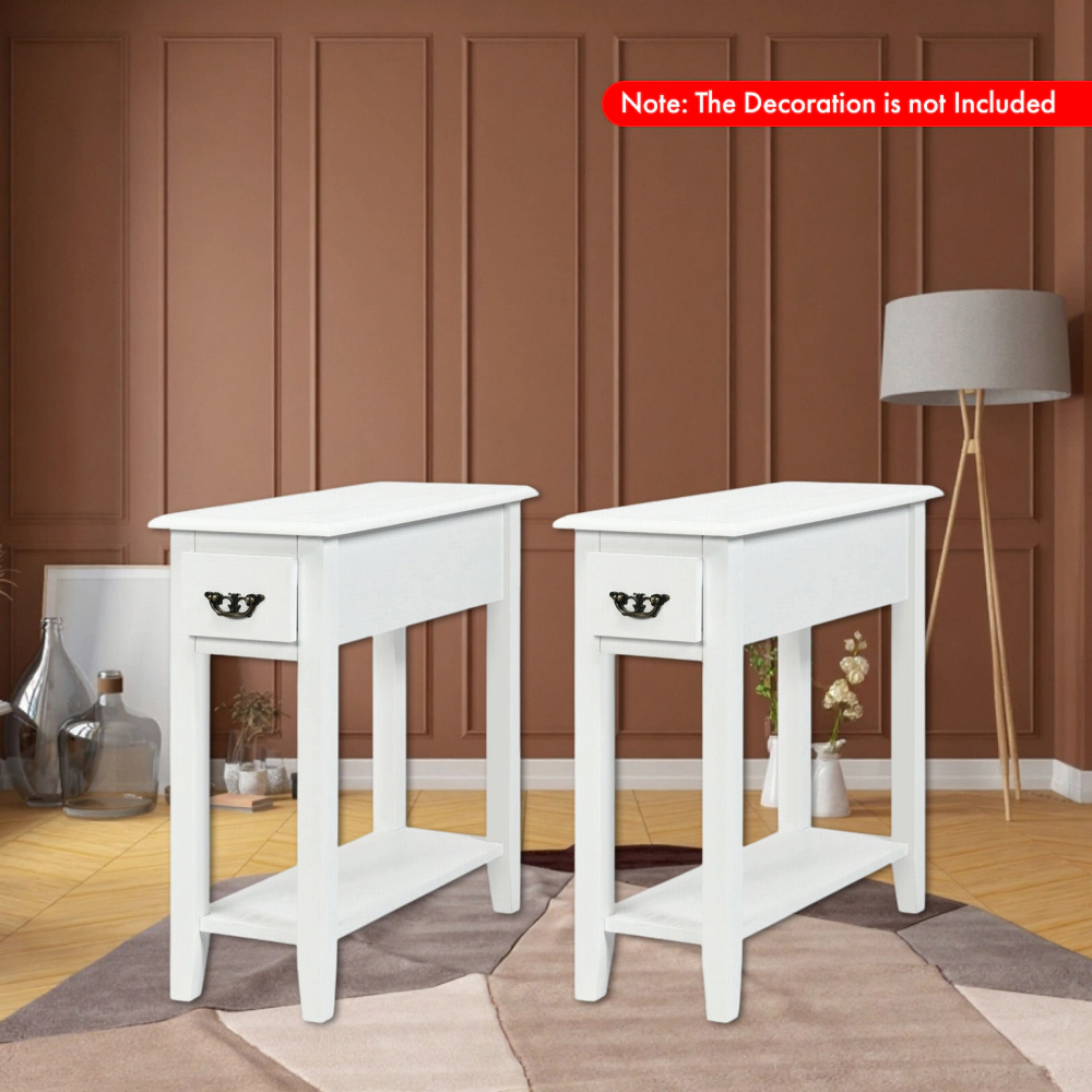 Hivvago Double-Tier Nightstands with Drawer and Open Storage Space - Set of 2