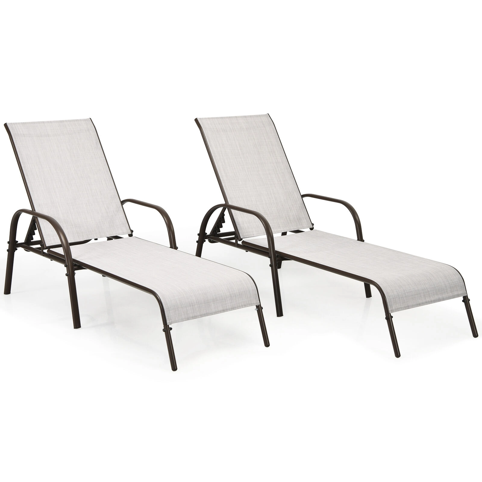 SUGIFT Armrests 350-lb Each Set of 2 Gray Patio Chaise Lounge Chairs 5-Position Backrest
