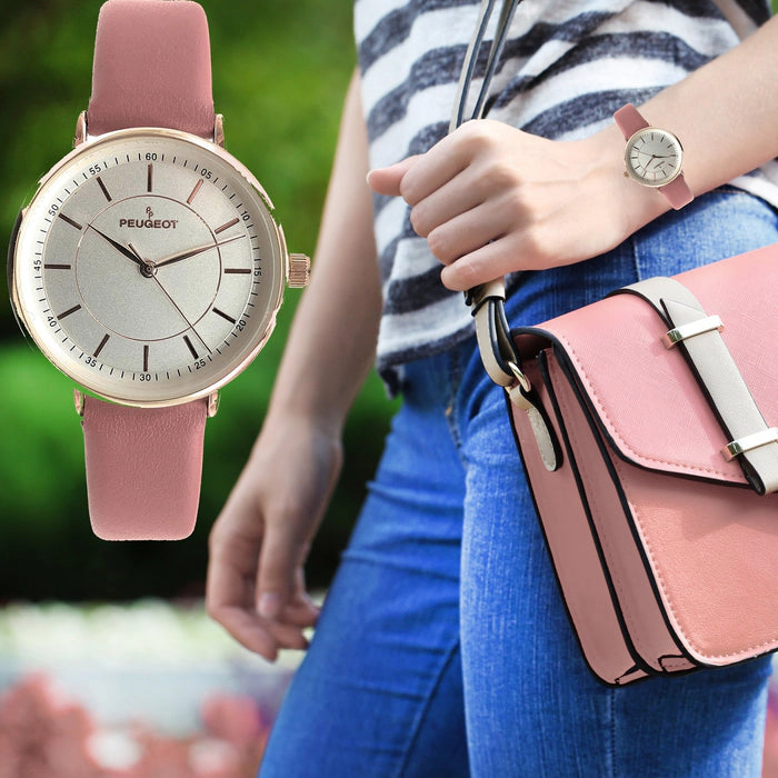 Peugeot Women's 30mm Pink Modern Calfskin Leather Strap Watch