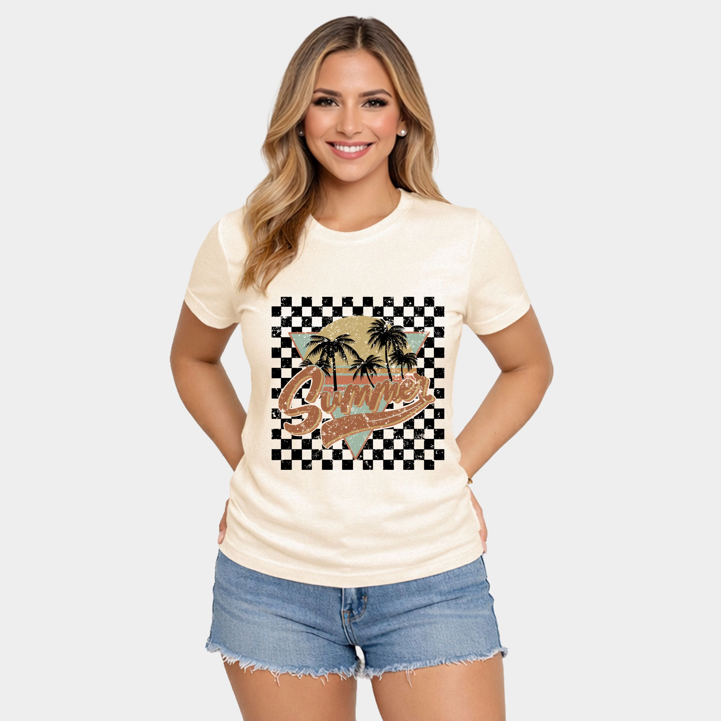 Simply Sage Market - Checkered Summer Women's Short Sleeve Graphic T-Shirt