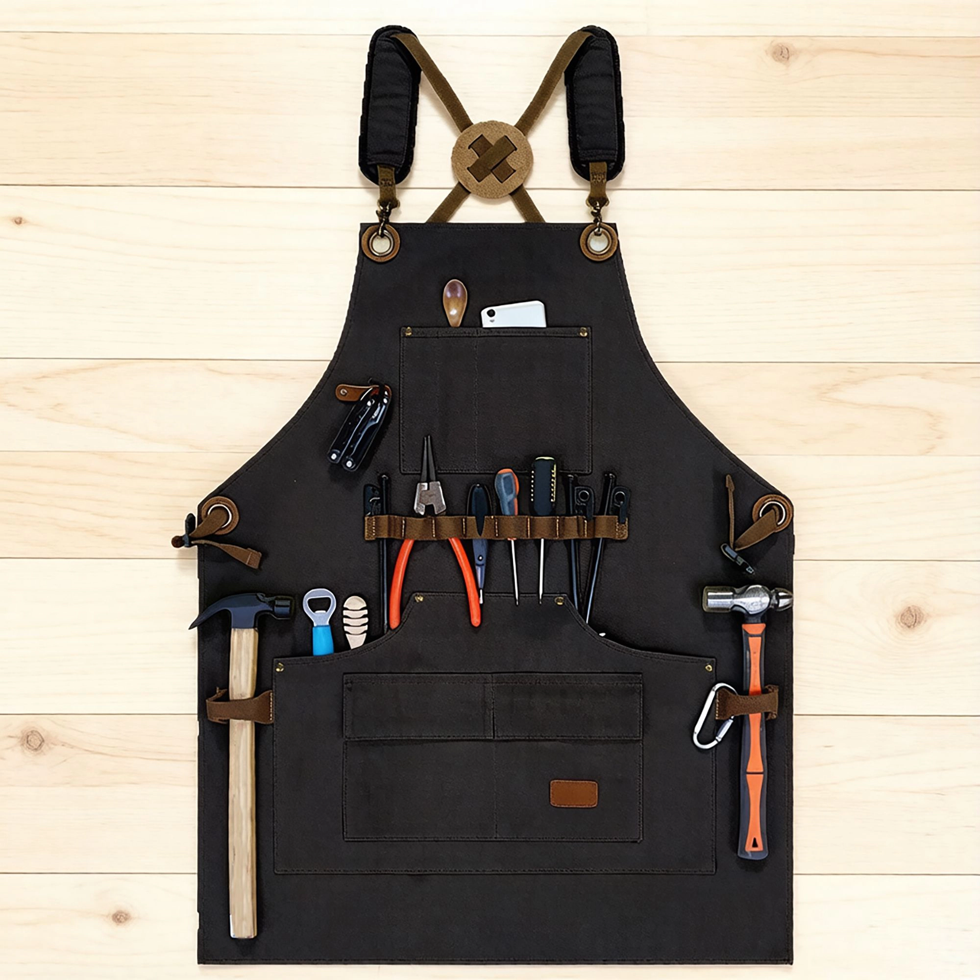 Alilang Unisex Canvas Work Apron with Multi Pocket Storage Adjustable Cross Back Straps Utility