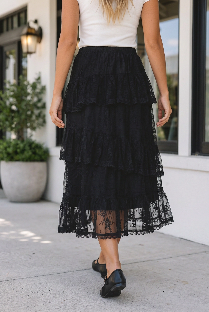 Threaded Pear Women's Layla Ruffle Lace Tiered Skirt