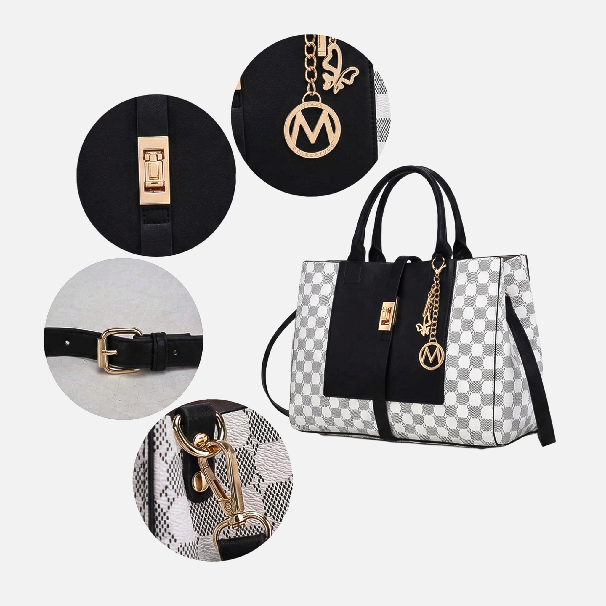 Mia K Collection Yuliana Circular Print Vegan Leather Satchel with Matching Wallet