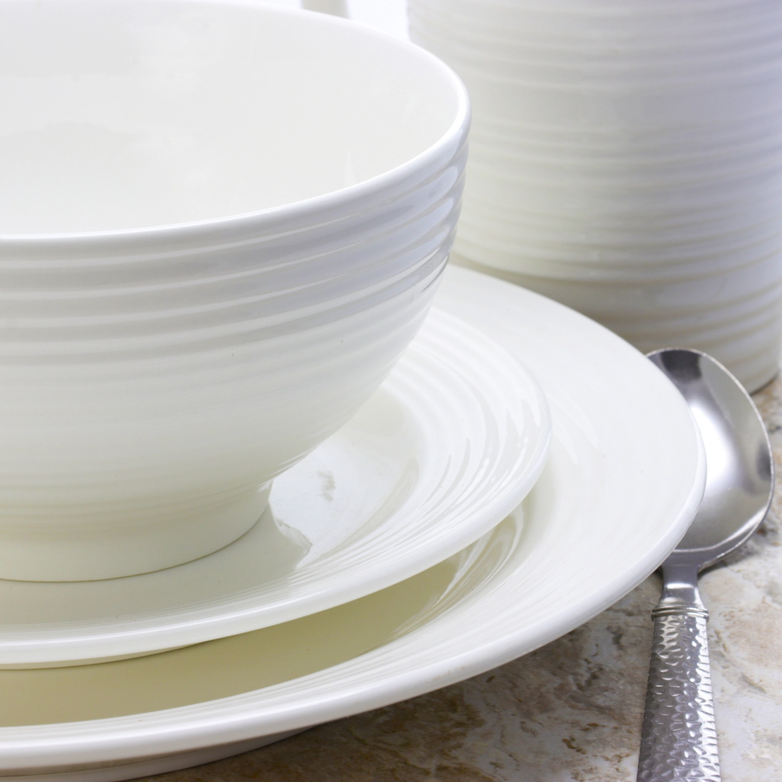 Gibson Home Amelia Court 16 Piece Dinnerware Set in White  Embossed